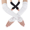 Grace Karin Womens 19" Lace Embellished Pleated Black And White color Fingerless Gloves Bridal Wedding Gloves CL010471